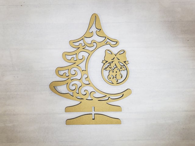 12" Whimsical Standing Christmas Tree with Ornament Unfinished