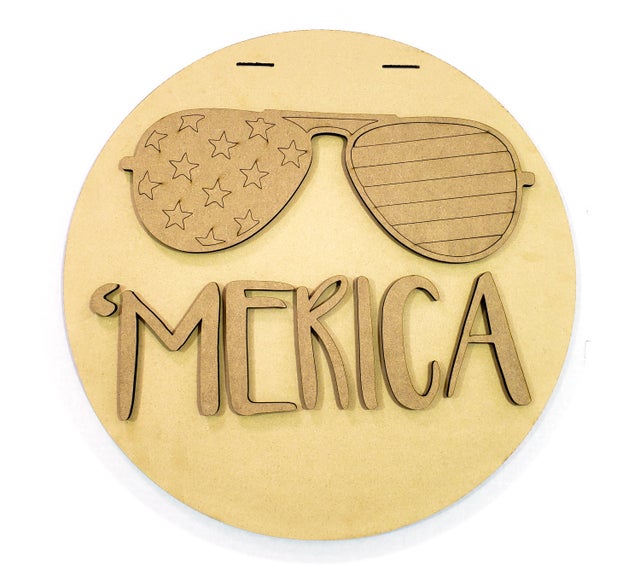 MERICA with American Flag Sunglasses Door Hanger