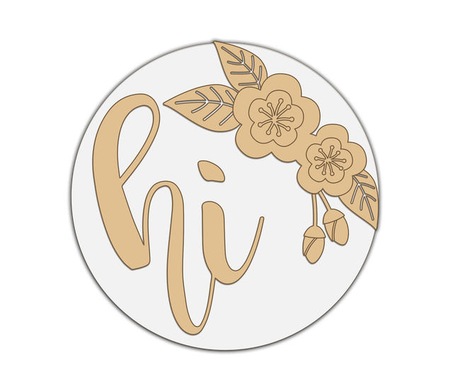 3D HI with Flowers Round Door Hanger Unfinished Kit