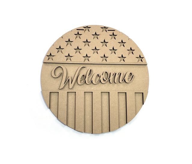 Patriotic Stars and Stripes Flag Welcome Door Hanger - LEVEL 1