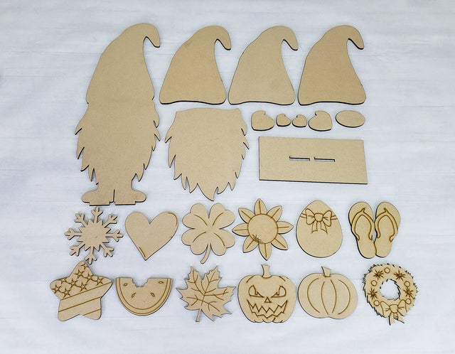 Unfinished Standing Gnome with Interchangeable Accents